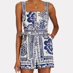 FARM Rio Navy and White Patterned Jumpsuit